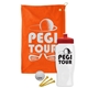 a orange towel & red lid & white bottle the tourney - golf kit