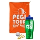 a orange towel & royal blue lid & transparent green bottle the tourney - golf kit