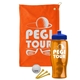 a orange towel & royal blue lid & transparent orange bottle the tourney - golf kit