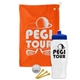 a orange towel & royal blue lid & white bottle the tourney - golf kit