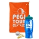 a orange towel & teal lid & transparent blue bottle the tourney - golf kit