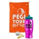 a orange towel & teal lid & transparent hot pink bottle the tourney - golf kit