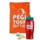a orange towel & teal lid & transparent red bottle the tourney - golf kit
