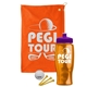 a orange towel & violet lid & transparent orange bottle the tourney - golf kit