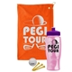 a orange towel & violet lid & transparent pink bottle the tourney - golf kit