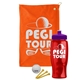 a orange towel & violet lid & transparent red bottle the tourney - golf kit