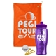 a orange towel & violet lid & transparent violet bottle the tourney - golf kit