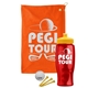 a orange towel & yellow lid & transparent red bottle the tourney - golf kit