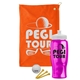 a orange towel & white lid & transparent hot pink bottle the tourney - golf kit