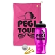 a pink towel & black lid & transparent hot pink bottle the tourney - golf kit
