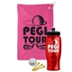 a pink towel & black lid & transparent red bottle the tourney - golf kit
