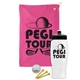 a pink towel & black lid & white bottle the tourney - golf kit