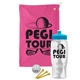 a pink towel & cyan lid & clear bottle the tourney - golf kit