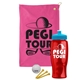 a pink towel & cyan lid & transparent red bottle the tourney - golf kit