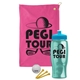 a pink towel & cyan lid & transparent teal bottle the tourney - golf kit