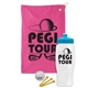 a pink towel & cyan lid & white bottle the tourney - golf kit