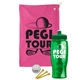 a pink towel & green lid & transparent green bottle the tourney - golf kit