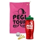 a pink towel & green lid & transparent red bottle the tourney - golf kit