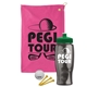 a pink towel & green lid & transparent smoke bottle the tourney - golf kit