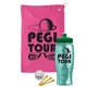 a pink towel & green lid & transparent teal bottle the tourney - golf kit