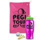 a pink towel & lime green lid & transparent hot pink bottle the tourney - golf kit