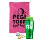 a pink towel & lime green lid & transparent green bottle the tourney - golf kit