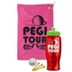 a pink towel & lime green lid & transparent red bottle the tourney - golf kit