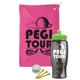 a pink towel & lime green lid & transparent smoke bottle the tourney - golf kit