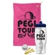a pink towel & navy blue lid & clear bottle the tourney - golf kit