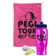 a pink towel & navy blue lid & transparent hot pink bottle the tourney - golf kit