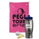 a pink towel & navy blue lid & transparent smoke bottle the tourney - golf kit