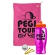 a pink towel & orange lid & transparent hot pink bottle the tourney - golf kit