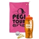 a pink towel & orange lid & transparent orange bottle the tourney - golf kit