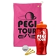 a pink towel & orange lid & transparent red bottle the tourney - golf kit