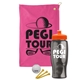 a pink towel & orange lid & transparent smoke bottle the tourney - golf kit