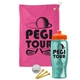 a pink towel & orange lid & transparent teal bottle the tourney - golf kit