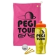 a pink towel & orange lid & transparent yellow bottle the tourney - golf kit