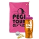 a pink towel & pink lid & transparent orange bottle the tourney - golf kit