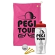 a pink towel & red lid & clear bottle the tourney - golf kit