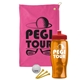 a pink towel & red lid & transparent orange bottle the tourney - golf kit
