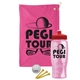 a pink towel & red lid & transparent pink bottle the tourney - golf kit