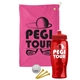 a pink towel & red lid & transparent red bottle the tourney - golf kit