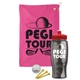 a pink towel & red lid & transparent smoke bottle the tourney - golf kit