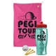 a pink towel & red lid & transparent teal bottle the tourney - golf kit