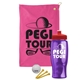 a pink towel & red lid & transparent violet bottle the tourney - golf kit