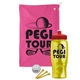 a pink towel & red lid & transparent yellow bottle the tourney - golf kit