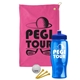 a pink towel & royal blue lid & transparent blue bottle the tourney - golf kit