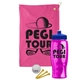 a pink towel & royal blue lid & transparent hot pink bottle the tourney - golf kit