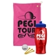 a pink towel & royal blue lid & transparent red bottle the tourney - golf kit