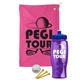 a pink towel & royal blue lid & transparent violet bottle the tourney - golf kit